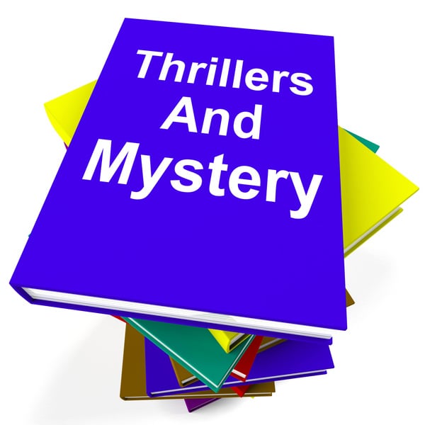 Thrillers and Mystery Book Stack Shows Genre Fiction Books